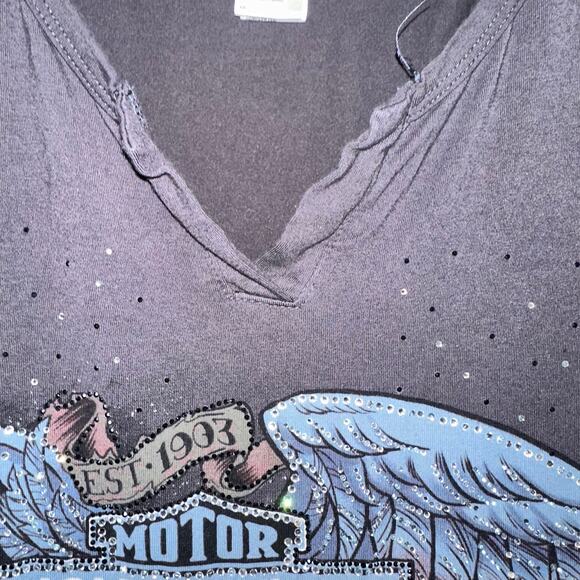 Harley Davidson Women's Jeweled Logo Forever Two Wheels V-Neck Tshirt Size XL - Picture 4 of 8